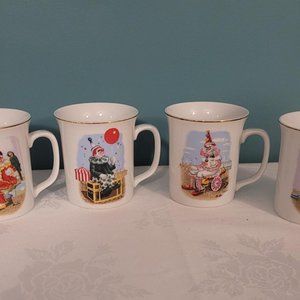 1984 Royal Manor Porcelain THE WORLD OF CLOWNS Coffee Mugs Set of 4